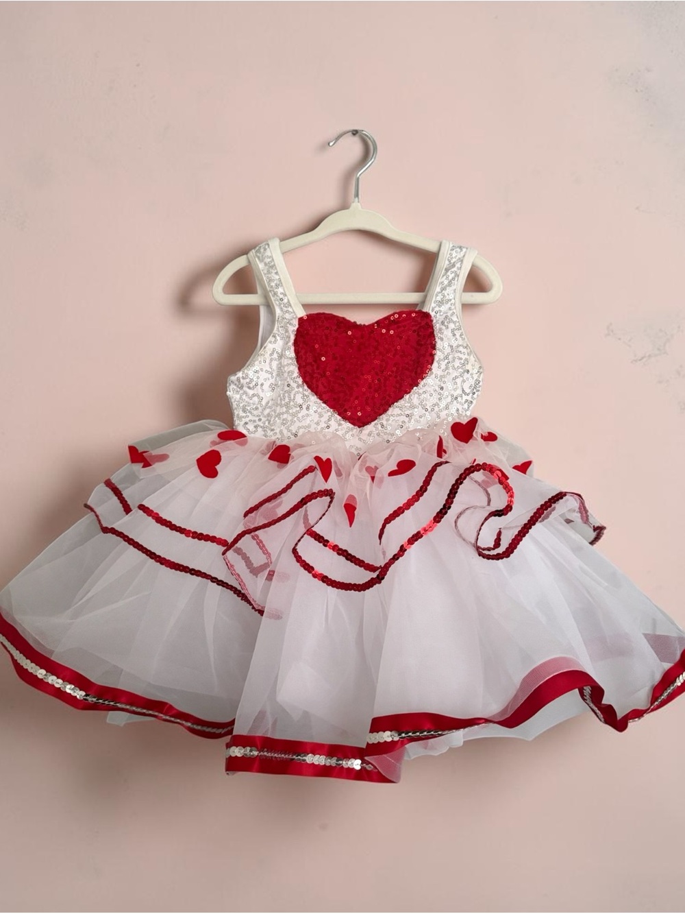 Girls White and Red Heart Tutu Dress - Kids Costume